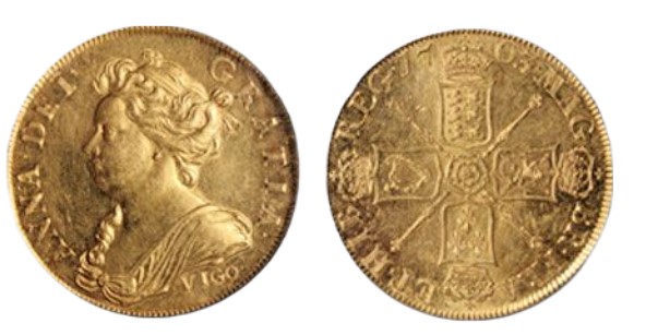 Queen Anne 1703 VIGO Five-Guinea Gold Coin